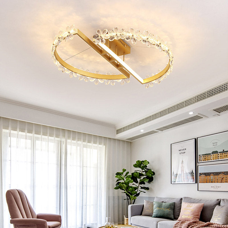 19.5"/29" Long Petal Ceiling Mounted Fixture Nordic Clear Crystal LED Gold Flush Mount Lighting in Warm/White/3 Color Light Gold Clearhalo 'Ceiling Lights' 'Close To Ceiling Lights' 'Close to ceiling' 'Flush mount' Lighting' 279411