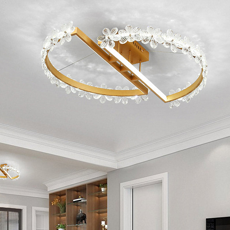 19.5"/29" Long Petal Ceiling Mounted Fixture Nordic Clear Crystal LED Gold Flush Mount Lighting in Warm/White/3 Color Light Clearhalo 'Ceiling Lights' 'Close To Ceiling Lights' 'Close to ceiling' 'Flush mount' Lighting' 279412