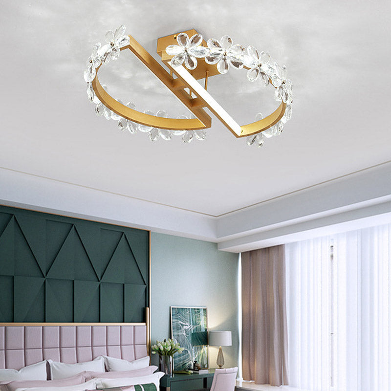 19.5"/29" Long Petal Ceiling Mounted Fixture Nordic Clear Crystal LED Gold Flush Mount Lighting in Warm/White/3 Color Light Gold Clearhalo 'Ceiling Lights' 'Close To Ceiling Lights' 'Close to ceiling' 'Flush mount' Lighting' 279413