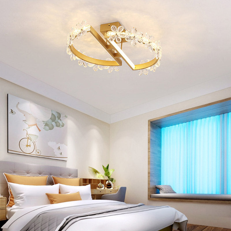 19.5"/29" Long Petal Ceiling Mounted Fixture Nordic Clear Crystal LED Gold Flush Mount Lighting in Warm/White/3 Color Light Clearhalo 'Ceiling Lights' 'Close To Ceiling Lights' 'Close to ceiling' 'Flush mount' Lighting' 279414