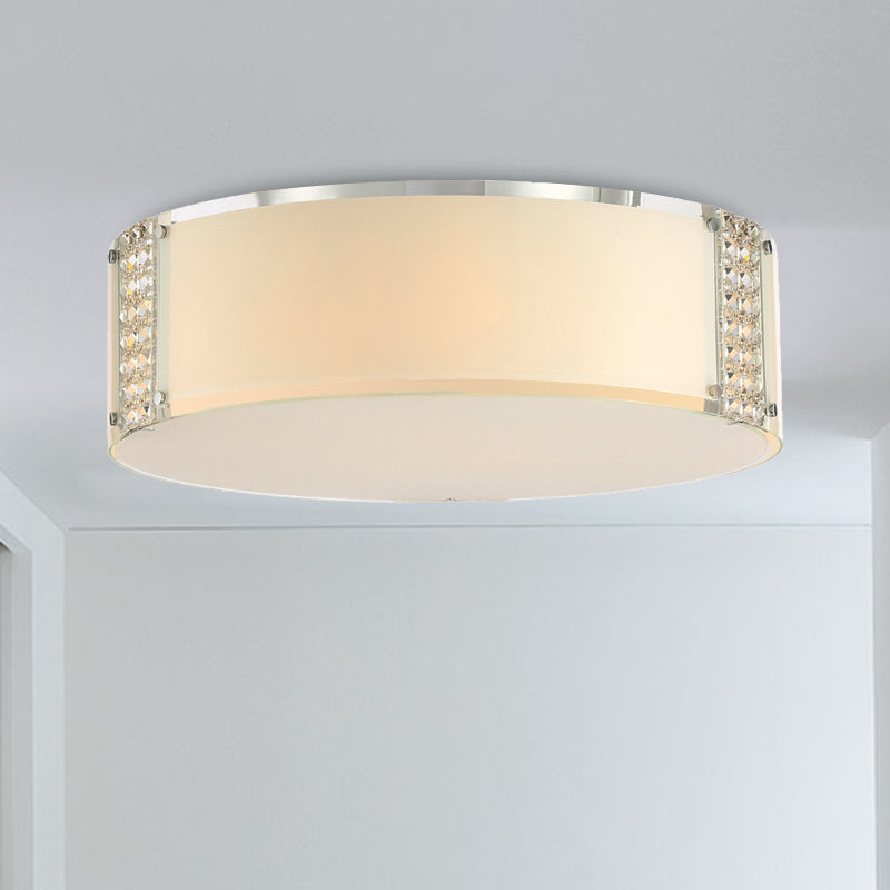 Drum K9 Crystal Ceiling Light Simple Style 8 Heads Chrome Flush Mount Fixture for Bedroom Clearhalo 'Ceiling Lights' 'Close To Ceiling Lights' 'Close to ceiling' 'Flush mount' Lighting' 279420
