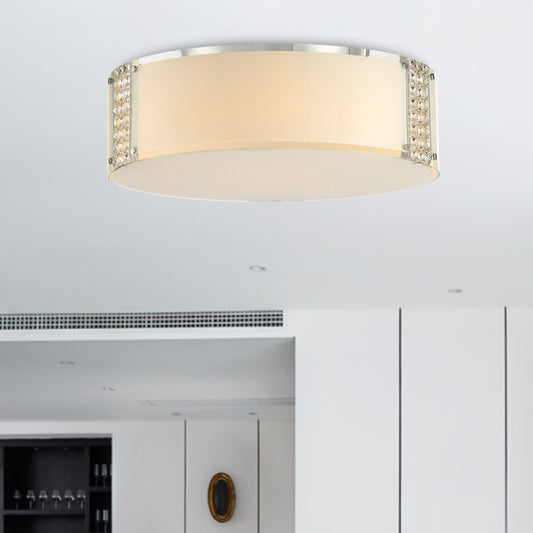 Drum K9 Crystal Ceiling Light Simple Style 8 Heads Chrome Flush Mount Fixture for Bedroom Clearhalo 'Ceiling Lights' 'Close To Ceiling Lights' 'Close to ceiling' 'Flush mount' Lighting' 279421