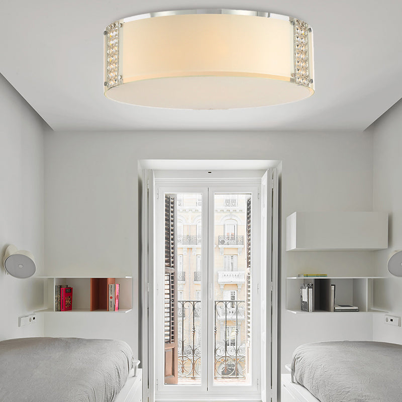 Drum K9 Crystal Ceiling Light Simple Style 8 Heads Chrome Flush Mount Fixture for Bedroom Clearhalo 'Ceiling Lights' 'Close To Ceiling Lights' 'Close to ceiling' 'Flush mount' Lighting' 279422