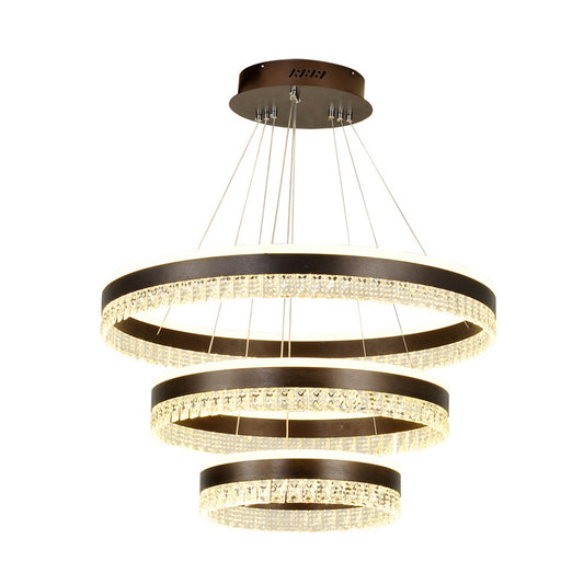 Black 3 Tiers Pendant Lighting Contemporary Crystal Block LED Ceiling Chandelier in Warm/White/3 Color Light Clearhalo 'Ceiling Lights' 'Chandeliers' 'Modern Chandeliers' 'Modern' Lighting' 279430