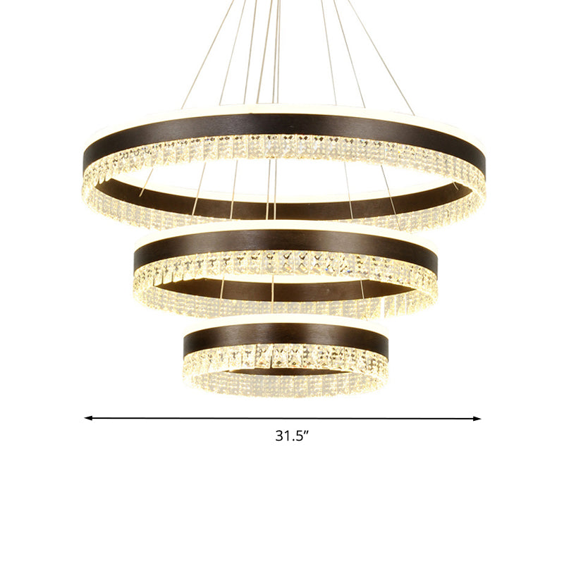 Black 3 Tiers Pendant Lighting Contemporary Crystal Block LED Ceiling Chandelier in Warm/White/3 Color Light Clearhalo 'Ceiling Lights' 'Chandeliers' 'Modern Chandeliers' 'Modern' Lighting' 279431