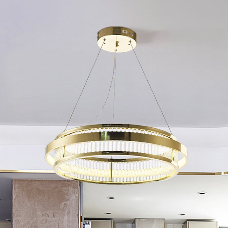 Postmodern Circle Pendant Light Crystal Rod LED Living Room Chandelier Light in Gold Clearhalo 'Ceiling Lights' 'Chandeliers' 'Modern Chandeliers' 'Modern' Lighting' 279434