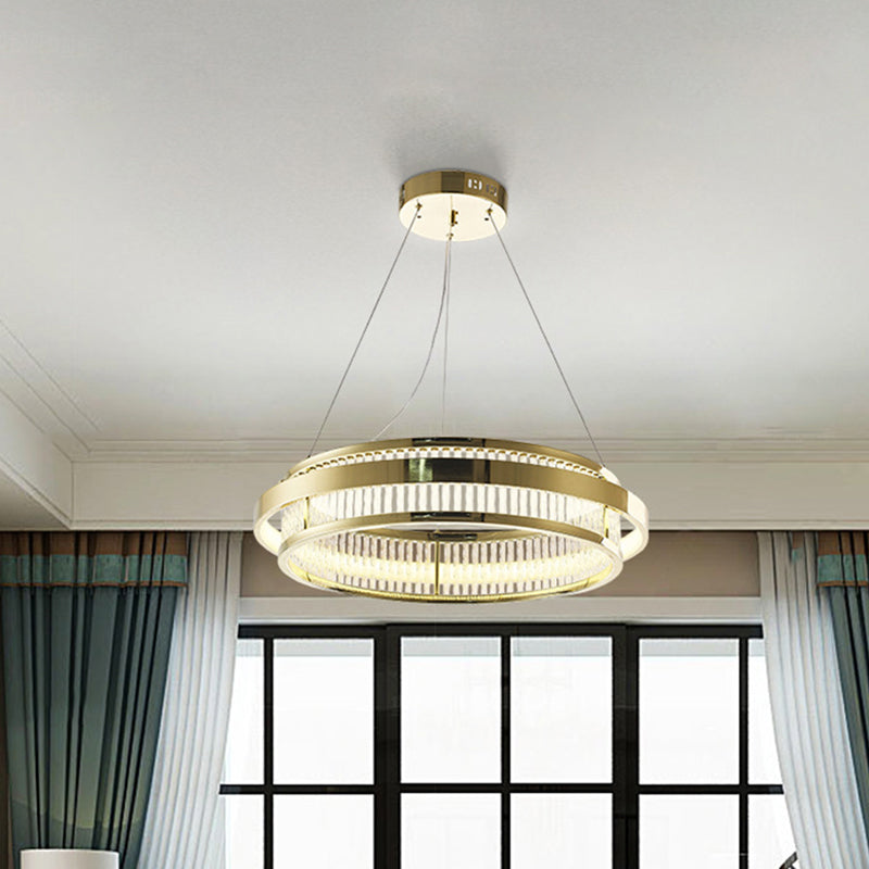 Postmodern Circle Pendant Light Crystal Rod LED Living Room Chandelier Light in Gold Clearhalo 'Ceiling Lights' 'Chandeliers' 'Modern Chandeliers' 'Modern' Lighting' 279435