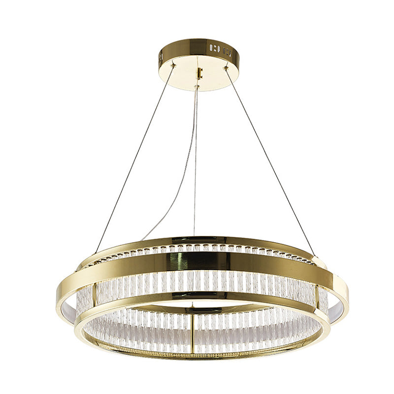 Postmodern Circle Pendant Light Crystal Rod LED Living Room Chandelier Light in Gold Clearhalo 'Ceiling Lights' 'Chandeliers' 'Modern Chandeliers' 'Modern' Lighting' 279437