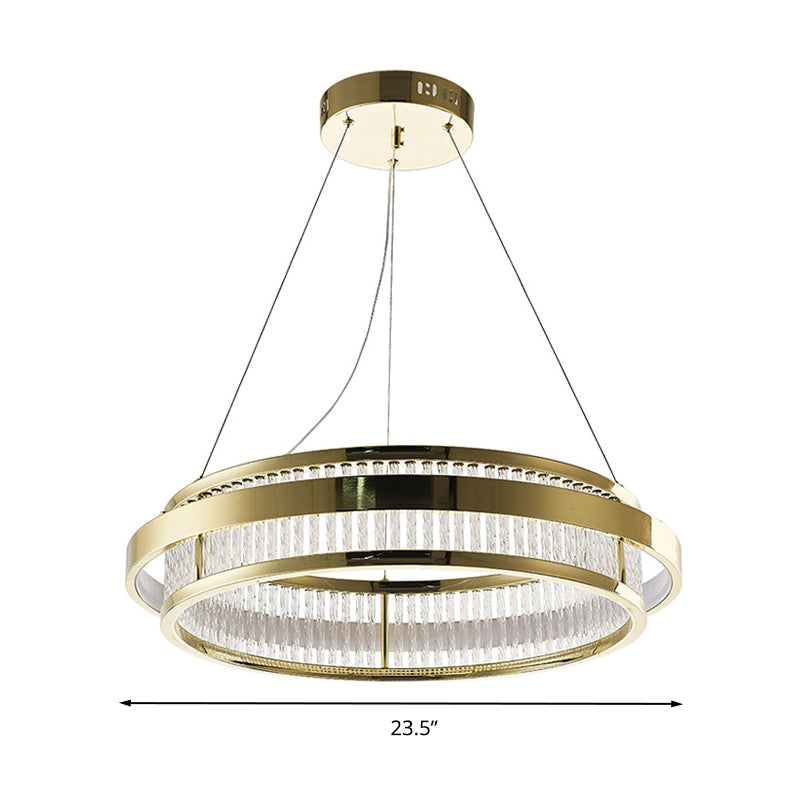 Postmodern Circle Pendant Light Crystal Rod LED Living Room Chandelier Light in Gold Clearhalo 'Ceiling Lights' 'Chandeliers' 'Modern Chandeliers' 'Modern' Lighting' 279438