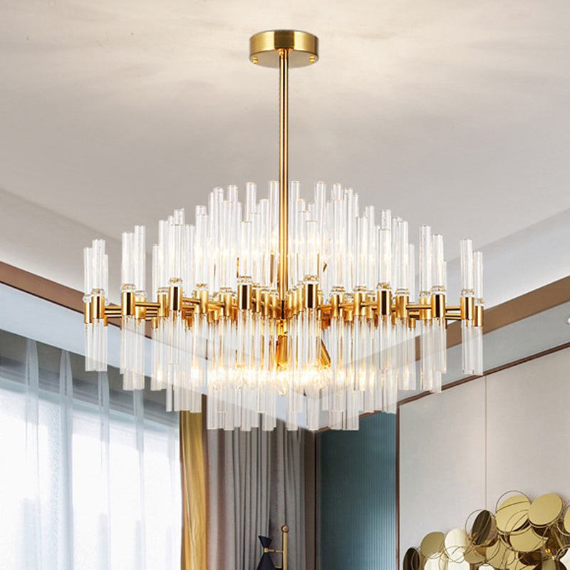Round Ridged Clear Crystal Pendant Ceiling Light Postmodern 8 Lights Gold Chandelier Lamp Clearhalo 'Ceiling Lights' 'Chandeliers' Lighting' options 279440