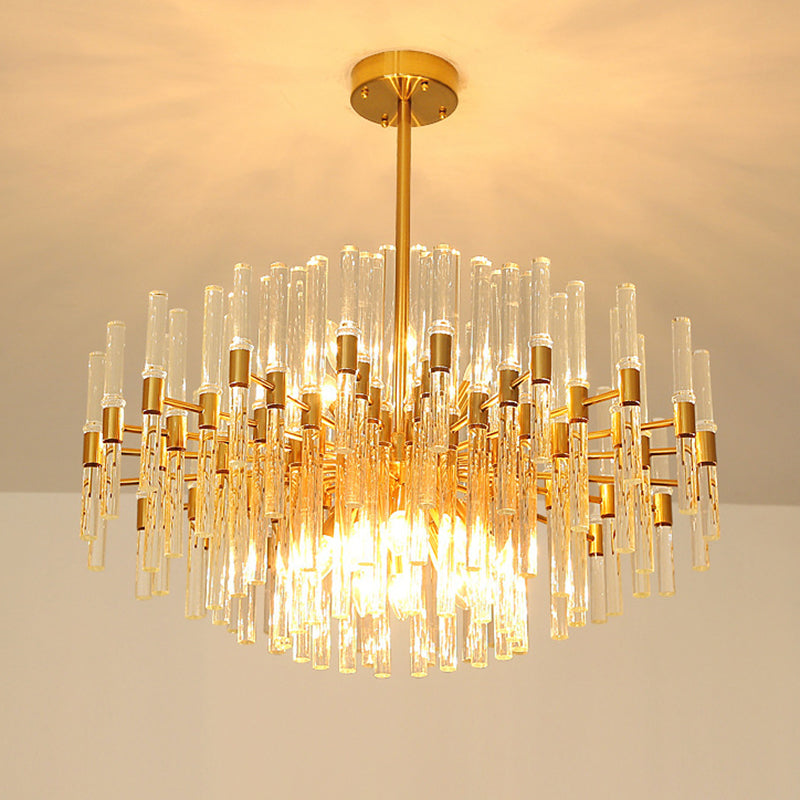 Round Ridged Clear Crystal Pendant Ceiling Light Postmodern 8 Lights Gold Chandelier Lamp Clearhalo 'Ceiling Lights' 'Chandeliers' Lighting' options 279441