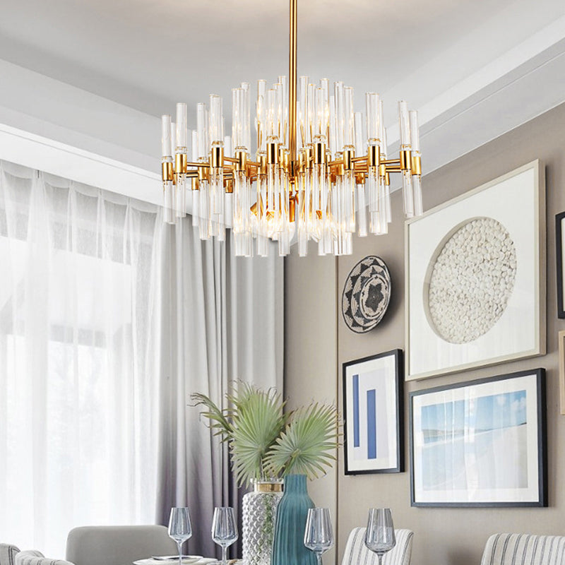 Round Ridged Clear Crystal Pendant Ceiling Light Postmodern 8 Lights Gold Chandelier Lamp Clearhalo 'Ceiling Lights' 'Chandeliers' Lighting' options 279443