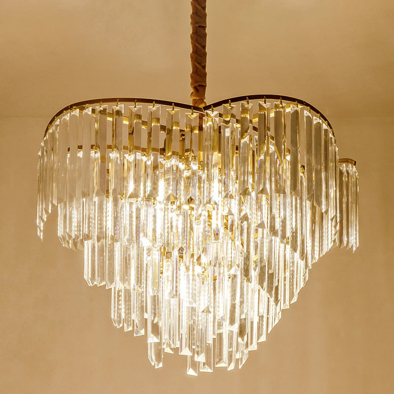 Spiral Hanging Light Postmodern Tri-Sided Clear Crystal Rod 5 Heads Gold Pendant Chandelier Clearhalo 'Ceiling Lights' 'Chandeliers' Lighting' options 279448