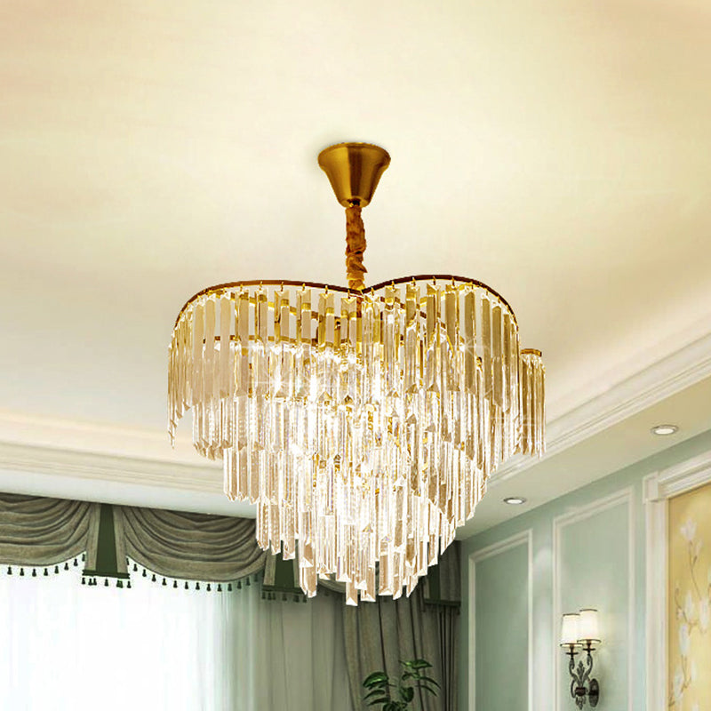 Spiral Hanging Light Postmodern Tri-Sided Clear Crystal Rod 5 Heads Gold Pendant Chandelier Clearhalo 'Ceiling Lights' 'Chandeliers' Lighting' options 279449