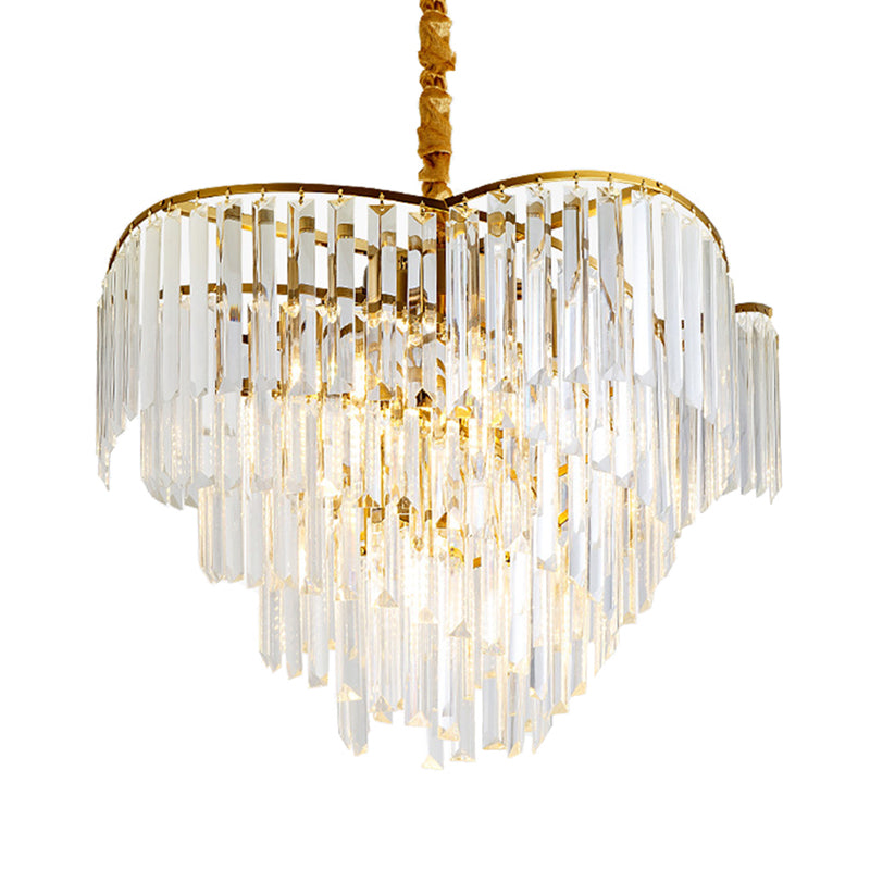 Spiral Hanging Light Postmodern Tri-Sided Clear Crystal Rod 5 Heads Gold Pendant Chandelier Clearhalo 'Ceiling Lights' 'Chandeliers' Lighting' options 279451