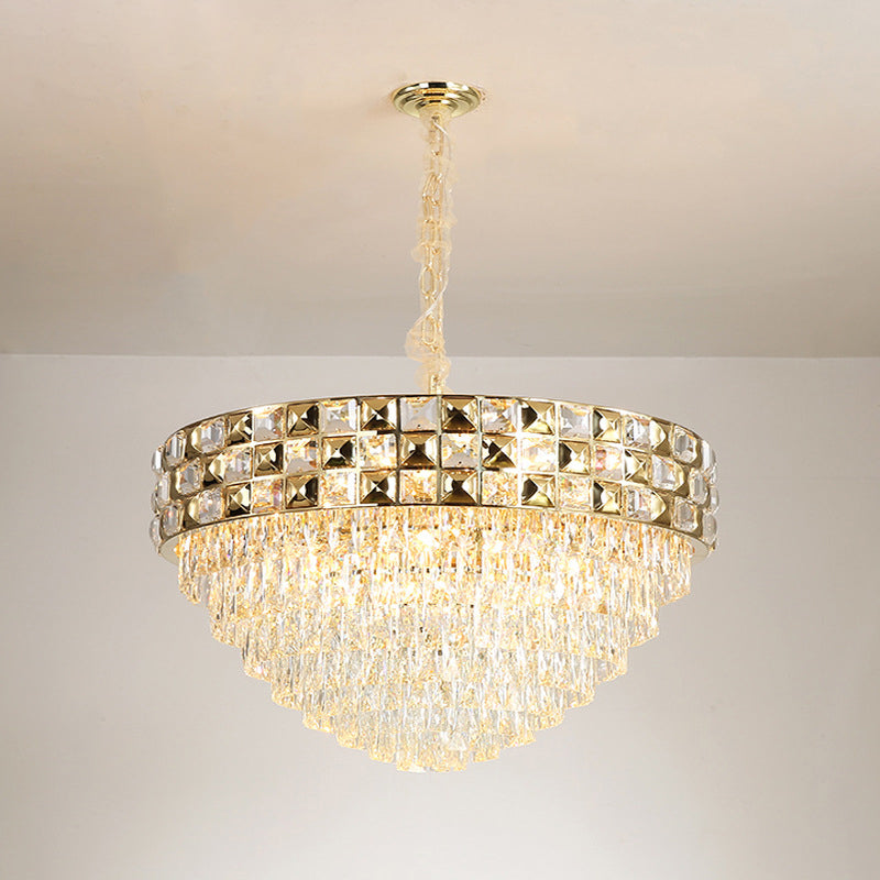 Tapered Ceiling Light Postmodern Crystal Block 19 Heads Gold Chandelier Lighting Fixture Clearhalo 'Ceiling Lights' 'Chandeliers' 'Modern Chandeliers' 'Modern' Lighting' 279462