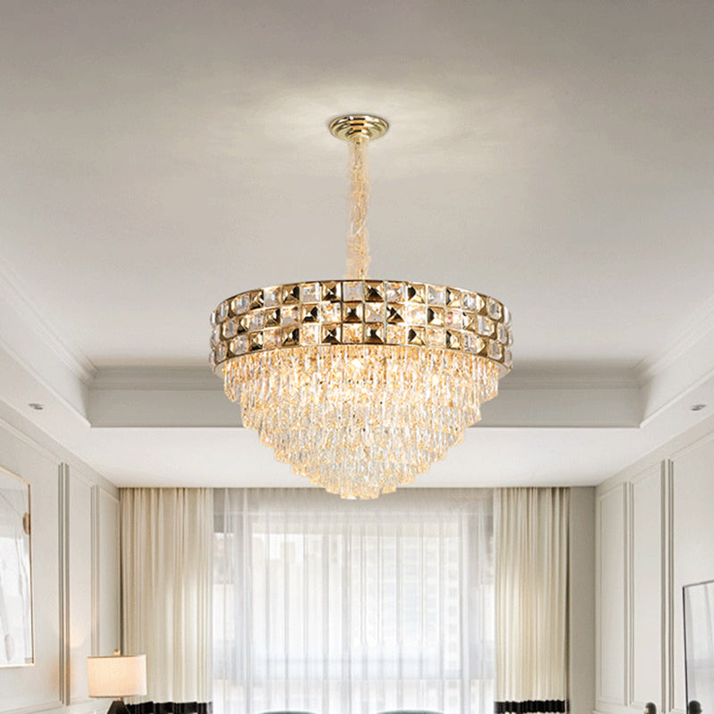 Tapered Ceiling Light Postmodern Crystal Block 19 Heads Gold Chandelier Lighting Fixture Clearhalo 'Ceiling Lights' 'Chandeliers' 'Modern Chandeliers' 'Modern' Lighting' 279463