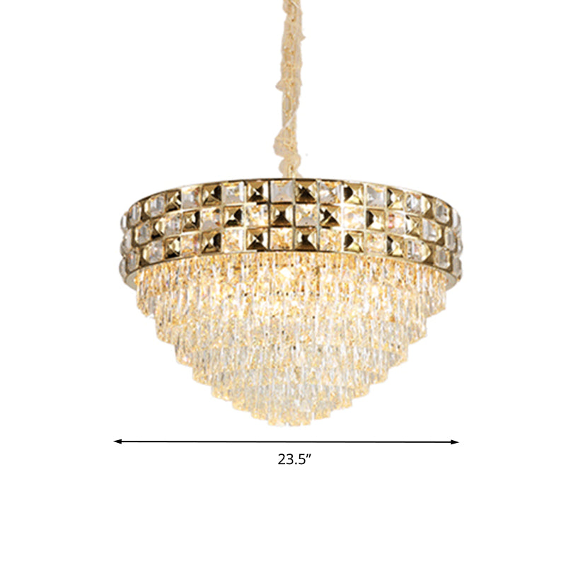 Tapered Ceiling Light Postmodern Crystal Block 19 Heads Gold Chandelier Lighting Fixture Clearhalo 'Ceiling Lights' 'Chandeliers' 'Modern Chandeliers' 'Modern' Lighting' 279466