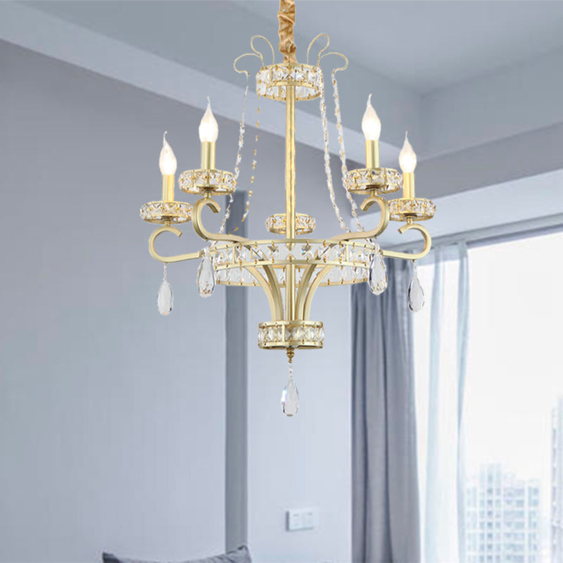 Gold Candle Chandelier Light Fixture Traditional Crystal Drop 5/8 Lights Living Room Hanging Lamp Kit Clearhalo 'Ceiling Lights' 'Chandeliers' Lighting' options 279468