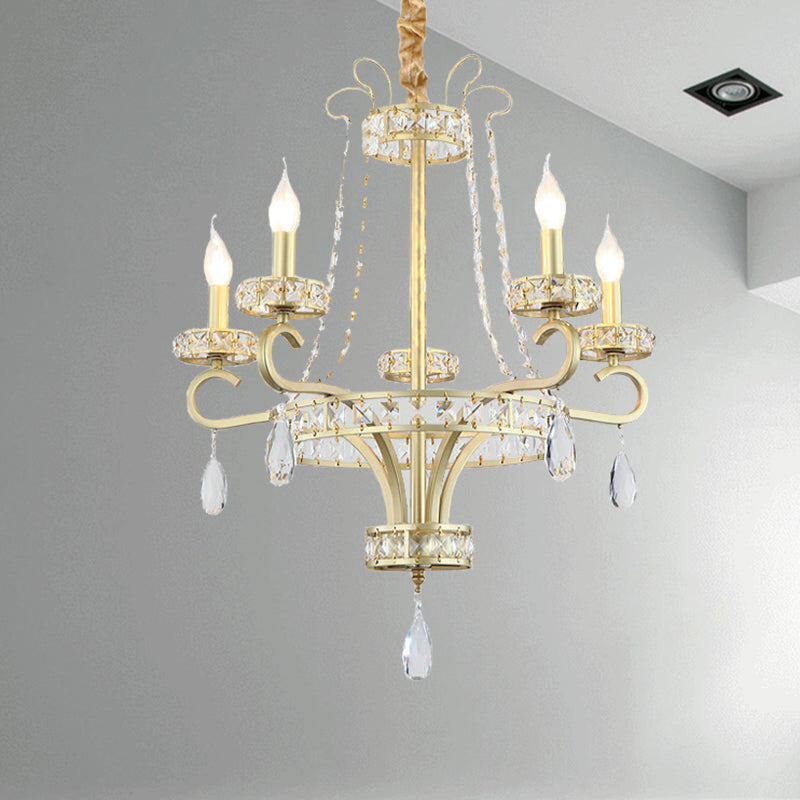 Gold Candle Chandelier Light Fixture Traditional Crystal Drop 5/8 Lights Living Room Hanging Lamp Kit Clearhalo 'Ceiling Lights' 'Chandeliers' Lighting' options 279469