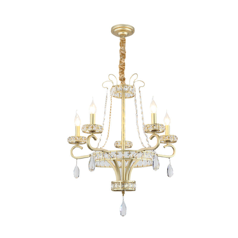 Gold Candle Chandelier Light Fixture Traditional Crystal Drop 5/8 Lights Living Room Hanging Lamp Kit Clearhalo 'Ceiling Lights' 'Chandeliers' Lighting' options 279472