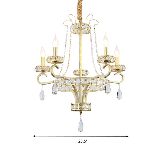 Gold Candle Chandelier Light Fixture Traditional Crystal Drop 5/8 Lights Living Room Hanging Lamp Kit Clearhalo 'Ceiling Lights' 'Chandeliers' Lighting' options 279473