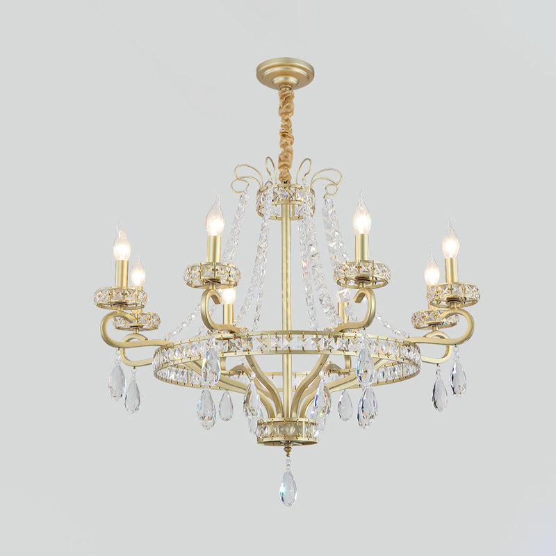 Gold Candle Chandelier Light Fixture Traditional Crystal Drop 5/8 Lights Living Room Hanging Lamp Kit Clearhalo 'Ceiling Lights' 'Chandeliers' Lighting' options 279478