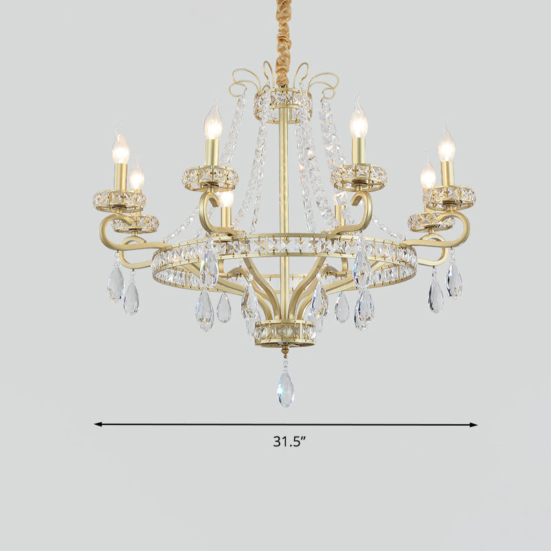 Gold Candle Chandelier Light Fixture Traditional Crystal Drop 5/8 Lights Living Room Hanging Lamp Kit Clearhalo 'Ceiling Lights' 'Chandeliers' Lighting' options 279479