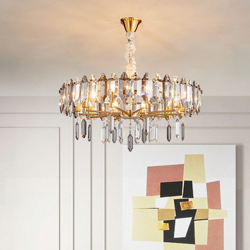 Circle Crystal Drop Pendant Light Fixture Postmodern 8/10 Heads Gold Ceiling Chandelier Clearhalo 'Ceiling Lights' 'Chandeliers' 'Modern Chandeliers' 'Modern' Lighting' 279483