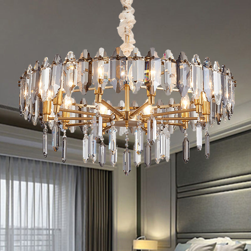 Circle Crystal Drop Pendant Light Fixture Postmodern 8/10 Heads Gold Ceiling Chandelier 10 Gold Clearhalo 'Ceiling Lights' 'Chandeliers' 'Modern Chandeliers' 'Modern' Lighting' 279488