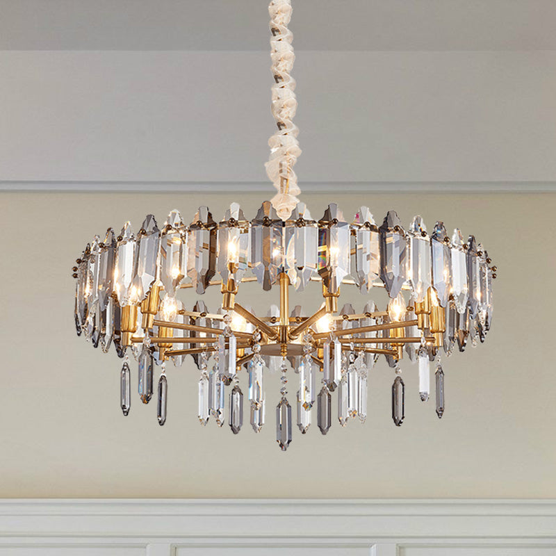 Circle Crystal Drop Pendant Light Fixture Postmodern 8/10 Heads Gold Ceiling Chandelier Clearhalo 'Ceiling Lights' 'Chandeliers' 'Modern Chandeliers' 'Modern' Lighting' 279490