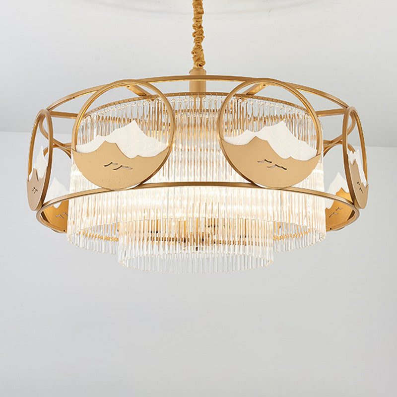 Postmodern 8 Lights Ceiling Pendant Gold Square/Round Chandelier Lamp with Crystal Rod Shade Clearhalo 'Ceiling Lights' 'Chandeliers' 'Modern Chandeliers' 'Modern' Lighting' 279496