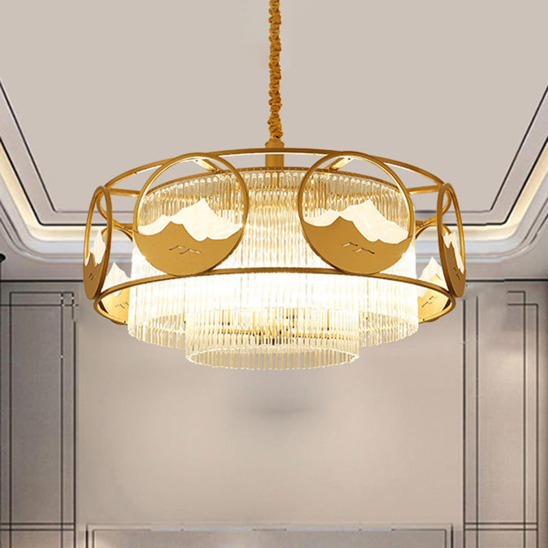 Postmodern 8 Lights Ceiling Pendant Gold Square/Round Chandelier Lamp with Crystal Rod Shade Clearhalo 'Ceiling Lights' 'Chandeliers' 'Modern Chandeliers' 'Modern' Lighting' 279497