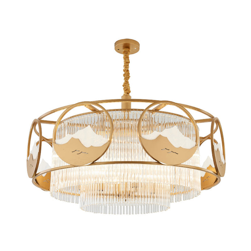 Postmodern 8 Lights Ceiling Pendant Gold Square/Round Chandelier Lamp with Crystal Rod Shade Clearhalo 'Ceiling Lights' 'Chandeliers' 'Modern Chandeliers' 'Modern' Lighting' 279499