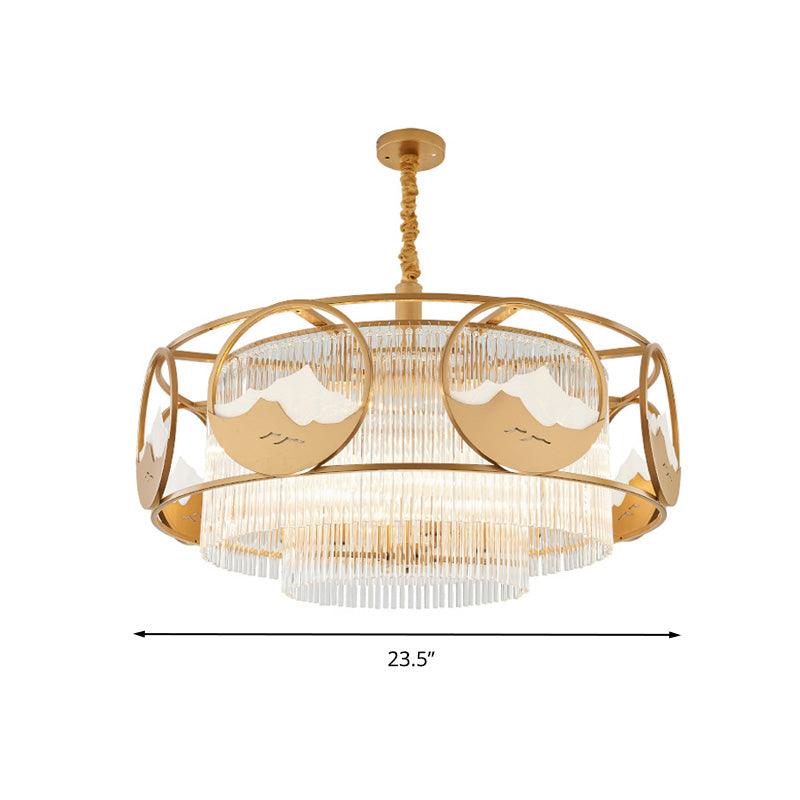 Postmodern 8 Lights Ceiling Pendant Gold Square/Round Chandelier Lamp with Crystal Rod Shade Clearhalo 'Ceiling Lights' 'Chandeliers' 'Modern Chandeliers' 'Modern' Lighting' 279500