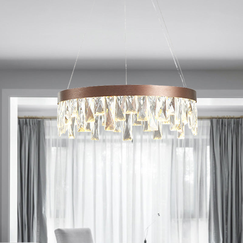 Ring Living Room Hanging Chandelier Light Crystal Block LED Contemporary Suspension Light in Brown, 16"/23.5"/31.5" Wide Brown 16" Clearhalo 'Ceiling Lights' 'Chandeliers' 'Modern Chandeliers' 'Modern' Lighting' 279508