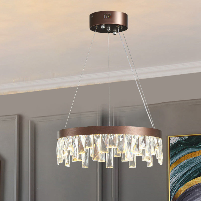 Ring Living Room Hanging Chandelier Light Crystal Block LED Contemporary Suspension Light in Brown, 16"/23.5"/31.5" Wide Clearhalo 'Ceiling Lights' 'Chandeliers' 'Modern Chandeliers' 'Modern' Lighting' 279509