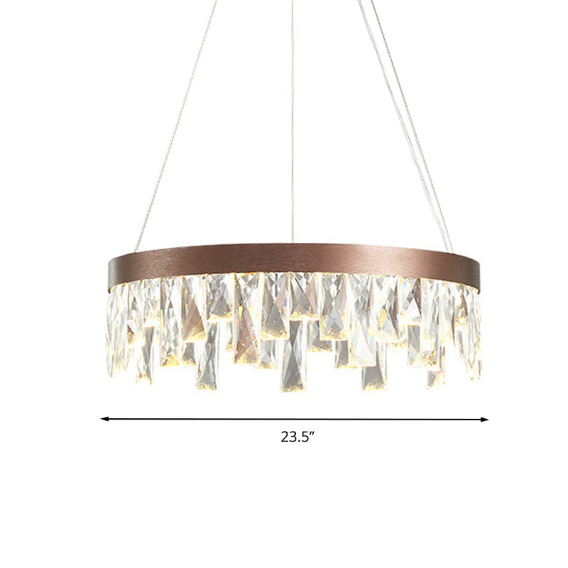 Ring Living Room Hanging Chandelier Light Crystal Block LED Contemporary Suspension Light in Brown, 16"/23.5"/31.5" Wide Clearhalo 'Ceiling Lights' 'Chandeliers' 'Modern Chandeliers' 'Modern' Lighting' 279514