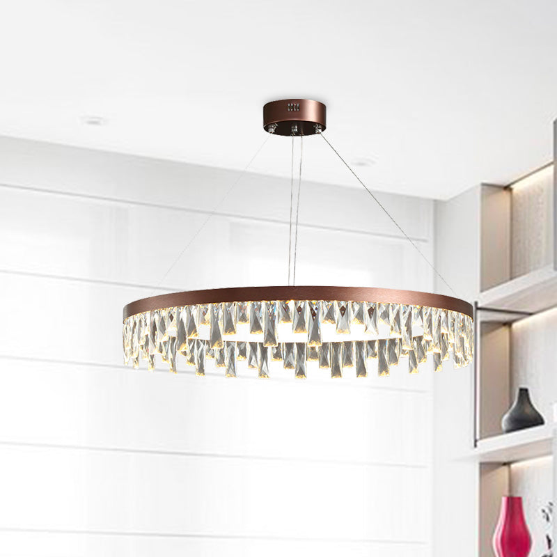 Ring Living Room Hanging Chandelier Light Crystal Block LED Contemporary Suspension Light in Brown, 16"/23.5"/31.5" Wide Clearhalo 'Ceiling Lights' 'Chandeliers' 'Modern Chandeliers' 'Modern' Lighting' 279517