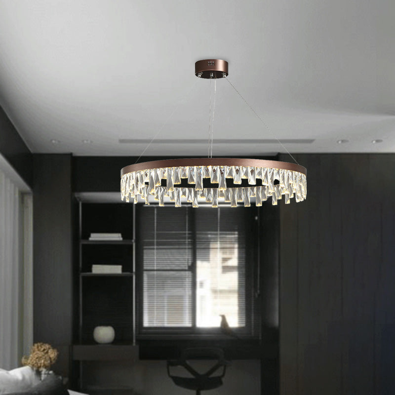 Ring Living Room Hanging Chandelier Light Crystal Block LED Contemporary Suspension Light in Brown, 16"/23.5"/31.5" Wide Clearhalo 'Ceiling Lights' 'Chandeliers' 'Modern Chandeliers' 'Modern' Lighting' 279518