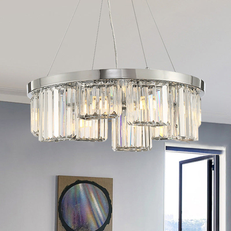 Chrome Cylinder Ceiling Chandelier Simple 10 Lights Rectangular-Cut Crystal Hanging Lamp kit Clearhalo 'Ceiling Lights' 'Chandeliers' 'Modern Chandeliers' 'Modern' Lighting' 279563