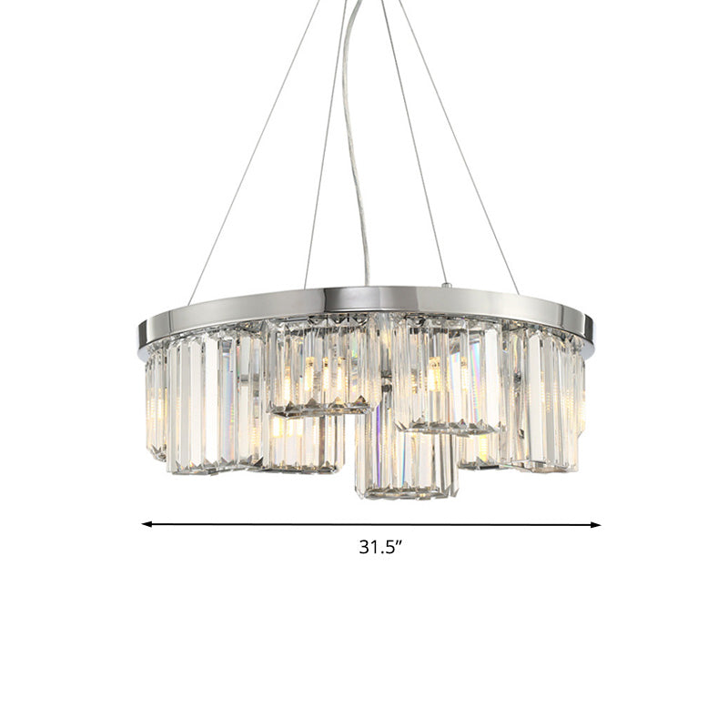 Chrome Cylinder Ceiling Chandelier Simple 10 Lights Rectangular-Cut Crystal Hanging Lamp kit Clearhalo 'Ceiling Lights' 'Chandeliers' 'Modern Chandeliers' 'Modern' Lighting' 279566