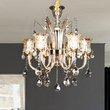 Bell Living Room Chandelier Lamp Traditional Crystal Drop 6/8 Lights Chrome Hanging Ceiling Light Clearhalo 'Ceiling Lights' 'Chandeliers' Lighting' options 279575