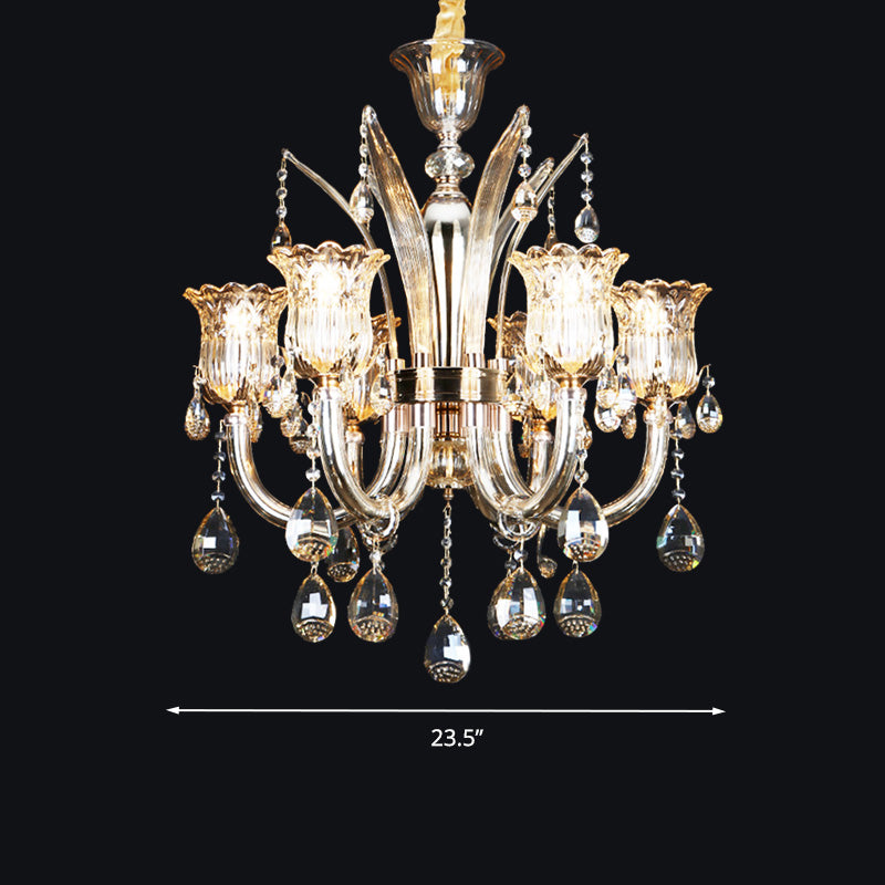 Bell Living Room Chandelier Lamp Traditional Crystal Drop 6/8 Lights Chrome Hanging Ceiling Light Clearhalo 'Ceiling Lights' 'Chandeliers' Lighting' options 279580