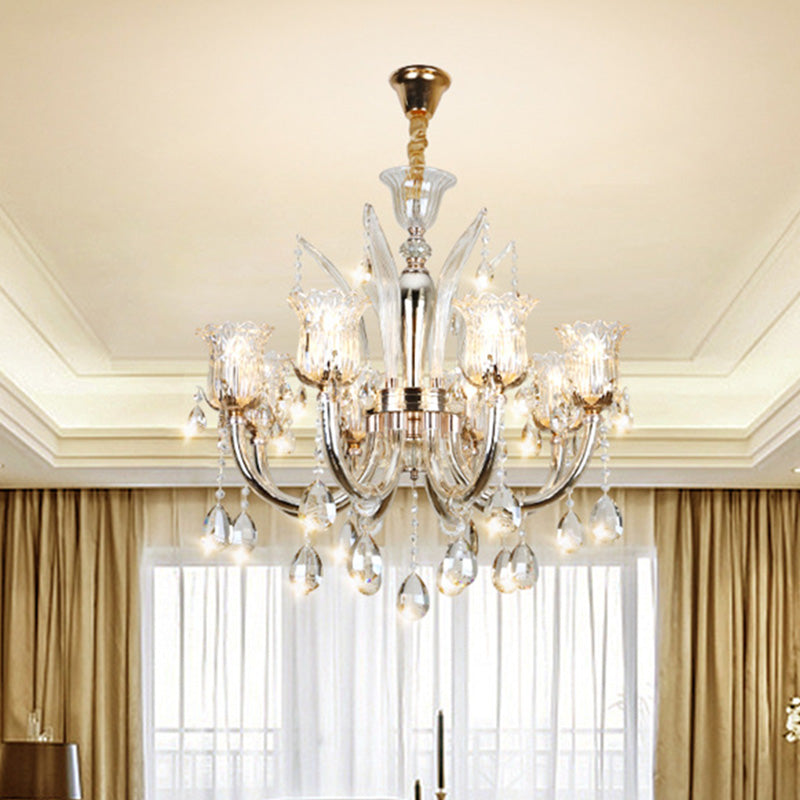 Bell Living Room Chandelier Lamp Traditional Crystal Drop 6/8 Lights Chrome Hanging Ceiling Light Clearhalo 'Ceiling Lights' 'Chandeliers' Lighting' options 279582