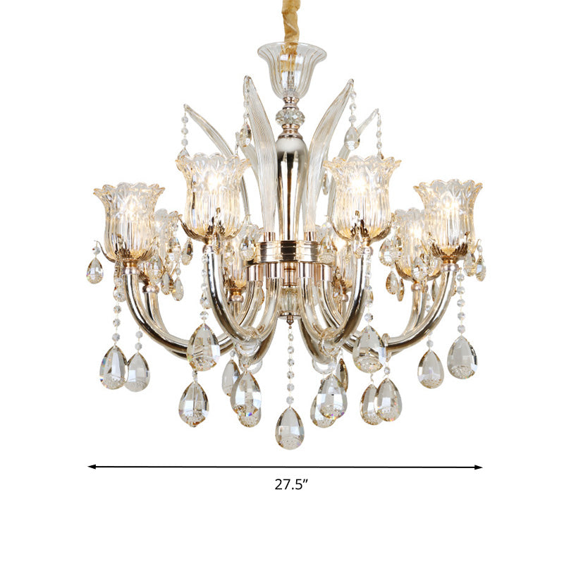 Bell Living Room Chandelier Lamp Traditional Crystal Drop 6/8 Lights Chrome Hanging Ceiling Light Clearhalo 'Ceiling Lights' 'Chandeliers' Lighting' options 279586