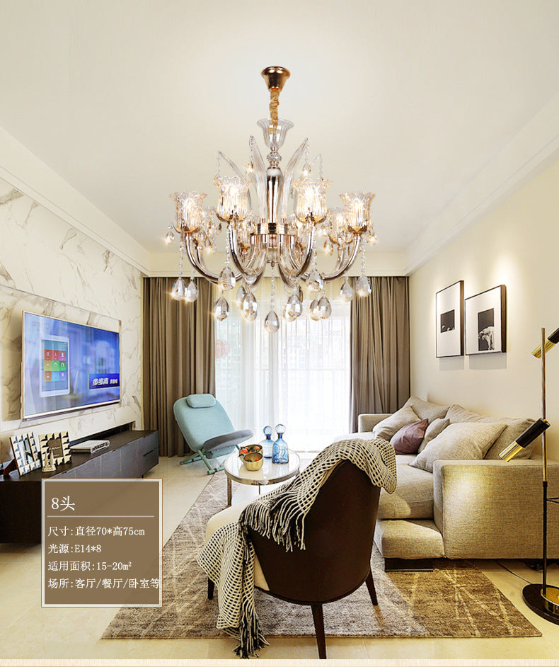 Bell Living Room Chandelier Lamp Traditional Crystal Drop 6/8 Lights Chrome Hanging Ceiling Light Clearhalo 'Ceiling Lights' 'Chandeliers' Lighting' options 279590