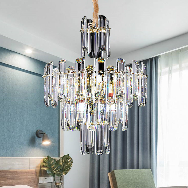 3 Tiers Beveled Crystal Chandelier Light Fixture Contemporary 8/12 Lights Clear Pendant Ceiling Light Clearhalo 'Ceiling Lights' 'Chandeliers' Lighting' options 279593