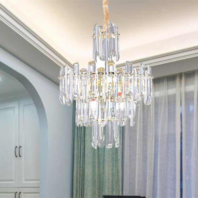 3 Tiers Beveled Crystal Chandelier Light Fixture Contemporary 8/12 Lights Clear Pendant Ceiling Light Clearhalo 'Ceiling Lights' 'Chandeliers' Lighting' options 279594