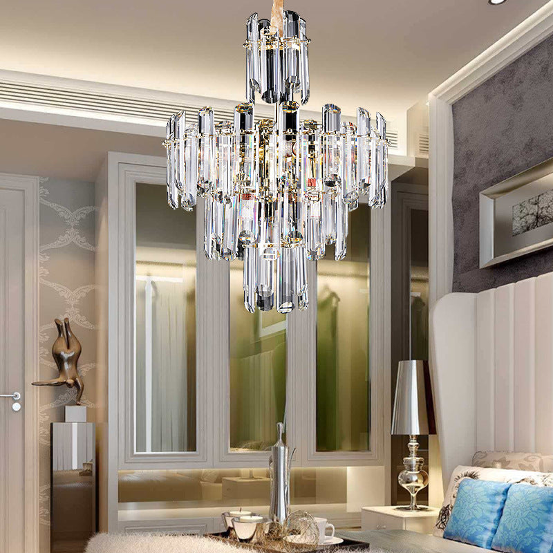 3 Tiers Beveled Crystal Chandelier Light Fixture Contemporary 8/12 Lights Clear Pendant Ceiling Light Clearhalo 'Ceiling Lights' 'Chandeliers' Lighting' options 279595